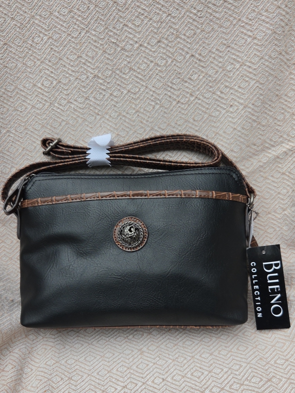 Bueno Black Crossbody Bag with Brown Trim